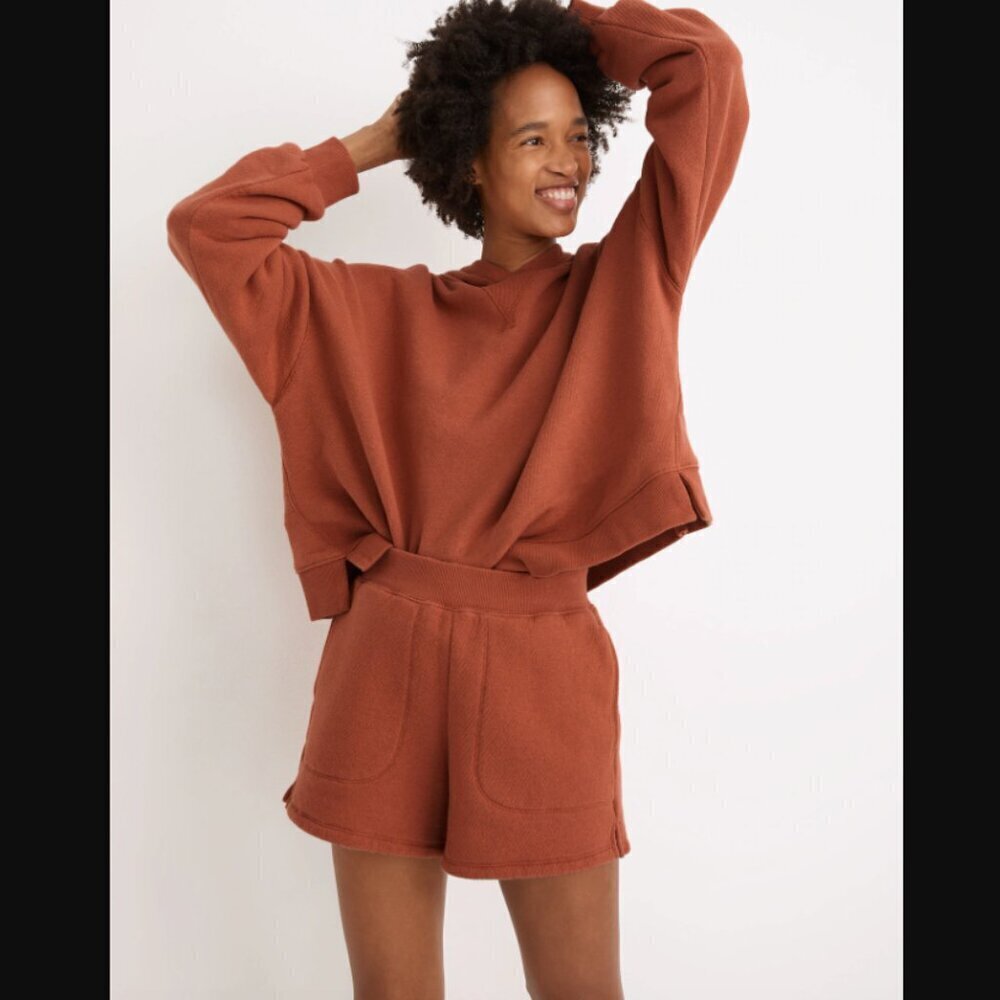 Madewell Airyterry Stitched-Pocket Sweatshorts in Heather Weathered Brick XXS